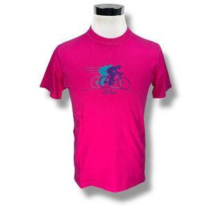 Vintage LL Bean Cycling T-Shirt‎ Mens Medium Pink Short Sleeve 80s USA Hanes Tag